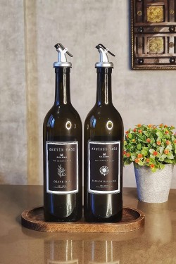 Amber 2'li 750ml Zeytinyağı + Ayçiçek Yağı Şişesi S, Siyah