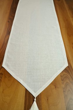 Silberner Leinenläufer mit Quasten, gebrochenes Weiß, 45 x 150 cm