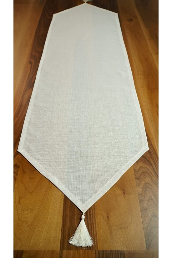 Silberner Leinenläufer, mit Quasten, gebrochenes Weiß, 45 x 200 cm Silberner Leinenläufer, mit Quasten, gebrochenes Weiß, 45 x 200 cm