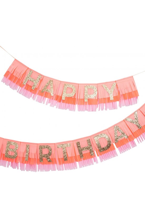 211528 Happy Birthday Pembe Püsküllü Asılan Süs, Çok Renkli
