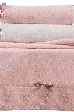 2 Pièces 2 Couleurs Ruban Guipure Velours Muk Serviette Set, 30X50Cm