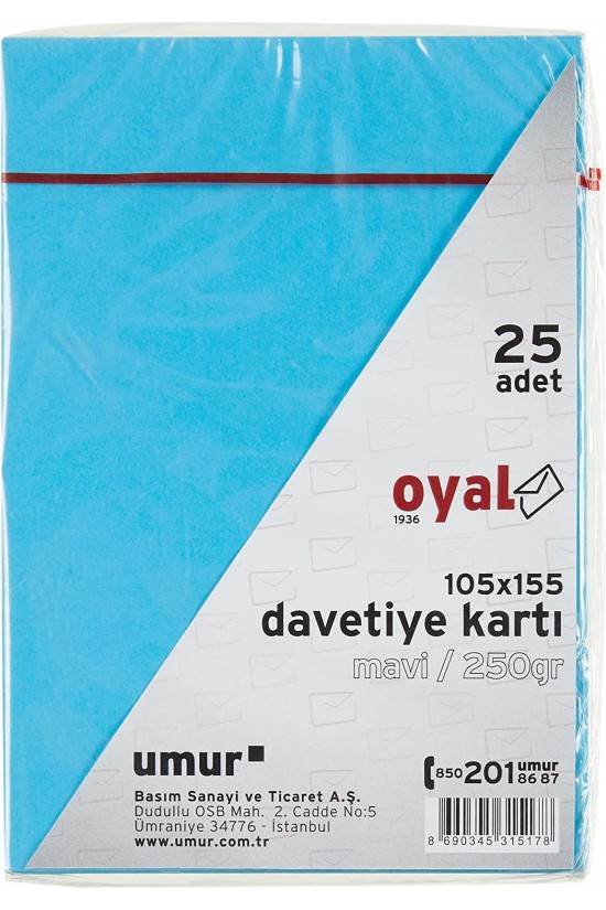 Davye Kartı, 105 x 155 cm, 250 gr,  25&apos;li, Mavi