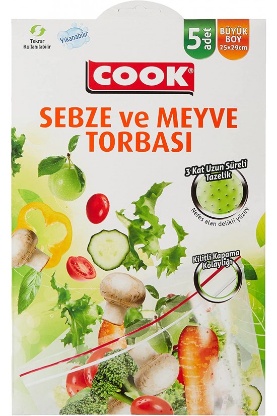 Kilitli Sebze Meyve Torbası, Büyük Boy 25 x 29 cm (5 Adet/Kutu içi)