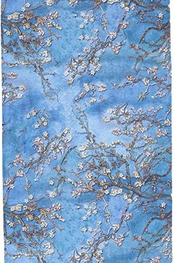 Ölgemälde mit blauen Baummotiven, digital bedruckter Chenille-Dreiecksläufer mit Quasten, 140 x 45 cm