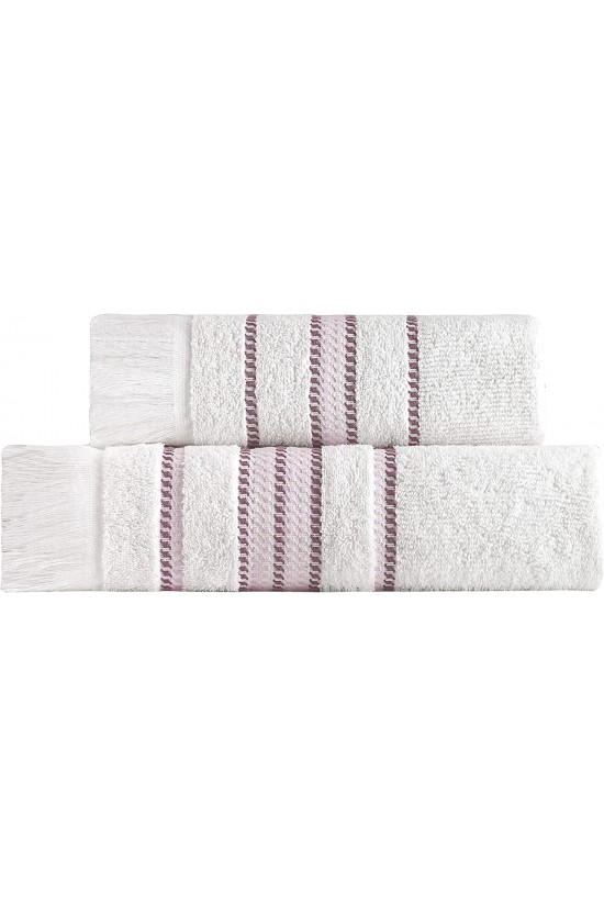 Stripe Pembe Bordür Pamuk Yumuşak 2&apos;li Havlu S, (50x100 + 70x140)