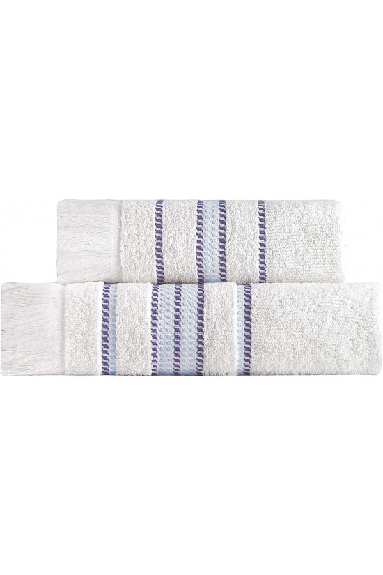 Stripe Mavi Bordür %100 Pamuk Ekstra Yumuşak 2&apos;li Havlu S, (50x100 + 70x140) 201001BNKSTR00003, Mavi