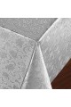 Mit Fasern gefütterte PVC-Tischdecke, 140 x 140 cm, abwischbar, flüssigkeitsbeständig, schmutzabweisend, Blumenmuster, Silber