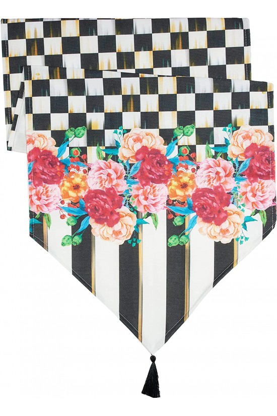 Dekorativer Läufer mit geometrischem, kariertem und floralem Vintage-Muster Dekorativer Läufer mit geometrischem, kariertem und floralem Vintage-Muster
