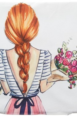 RHK3396 Modern Decorative Pillow and Throw Pillow Cover with Flower Girl Drawing, 43x43 cm