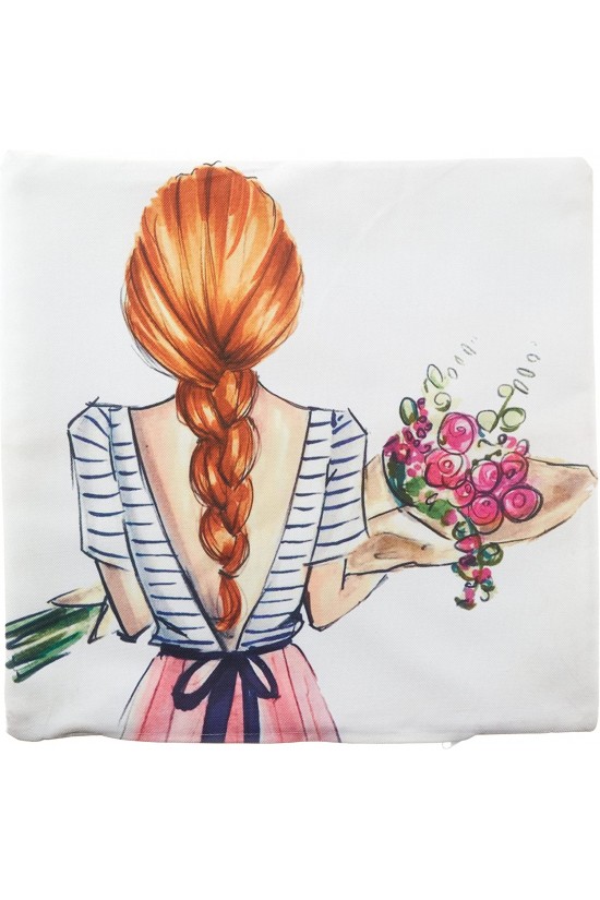 RHK3396 Çiçekli Kız Çizimli Modern Dekoratif Yastık ve Kırlent Kılıfı, 43x43 cm RHK3396 Çiçekli Kız Çizimli Modern Dekoratif Yastık ve Kırlent Kılıfı, 43x43 cm