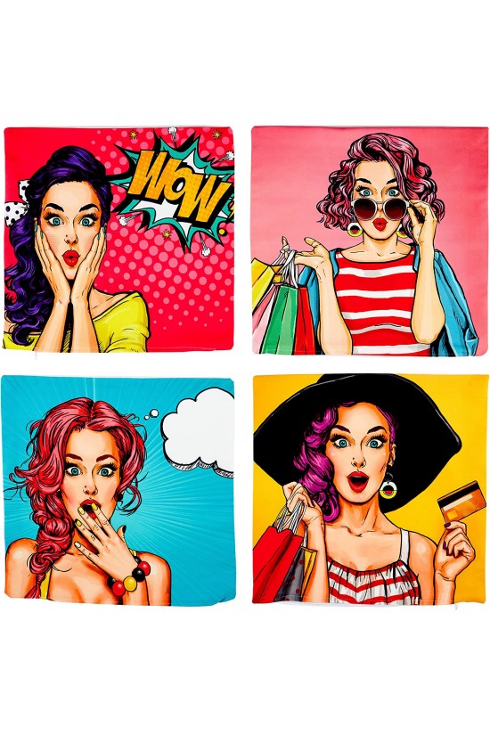 Fashion Girl Concept 4er-Set dekorative Kissen- und Dekokissenbezüge, 43 × 43 cm