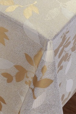 Mit Fasern gefütterte PVC-Tischdecke, abwischbar, flüssigkeitsbeständig, schmutzabweisend, Blattmuster, Gold, 100 x 140 cm