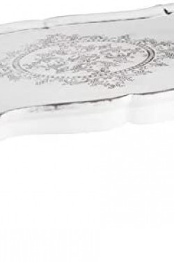 Beyaz Eskitme İşlemeli Ahşap Ayaklı Tepsi, 60x40x24
