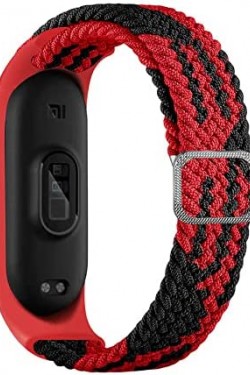 Mi Band 5 İle Uyumlu Mixed Hasır Örme Kordon Kayış Siyah-Kırmızı