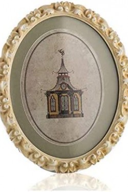 Krem Çerçeve,li Ev Resimli Oval Pano, 30x24
