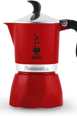 BIALETTI Fiammetta Moka Cezvesi,1 kişilik, 40 ml, Alüminyum Gövde ve Termoplastik Sap, Kırmızı Renk