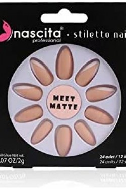 Stiletto Takma Tırnak (Matte French Nails, Mat French Tırnak) 24 Adet
