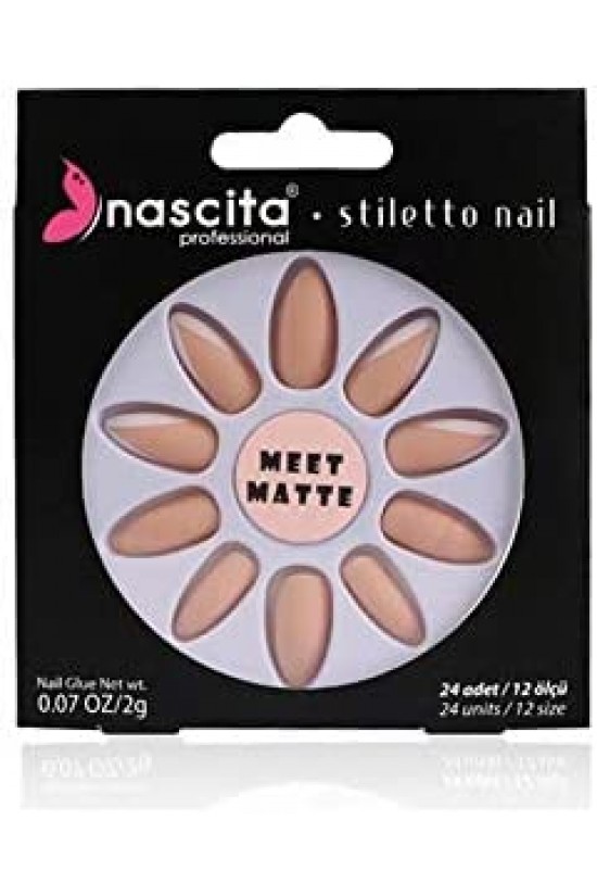 Stiletto Takma Tırnak (Matte French Nails, Mat French Tırnak) 24 Adet