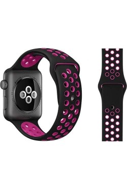 Watch 4 3 2 1 Delikli Spor Kayış 44 mm Siyah-Pembe Hole