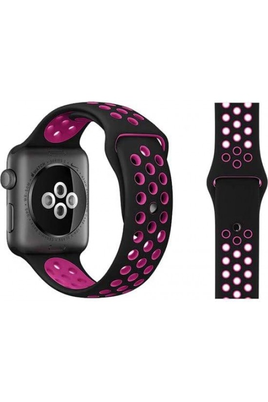 Watch 4 3 2 1 Delikli Spor Kayış 44 mm Siyah-Pembe Hole Watch 4 3 2 1 Delikli Spor Kayış 44 mm Siyah-Pembe Hole