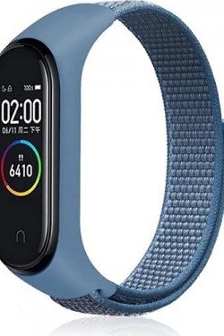 Mi Band 5 İle Uyumlu Saat Kayışı Hasır Örme Kordon Kayış, Mavi