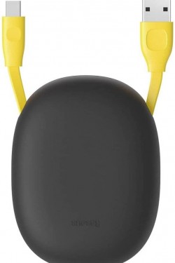 Lets Go Little, 2.0 A USB-A & Lightning Reel Charge & Data Transfer Cable, 1 Meter, Black - Yellow
