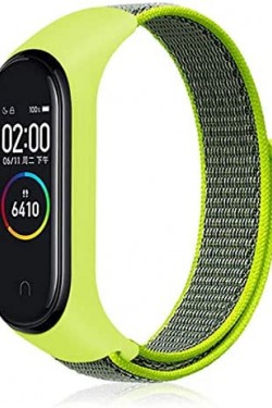Mi Band 5 İçin Kumaş Desenli Çırtçırtlı Kayış-Kordon Yeşil