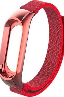 Mi Band 3 Bilekli Yapışkanlı Kumaş Kayış Kordon - Kırmızı