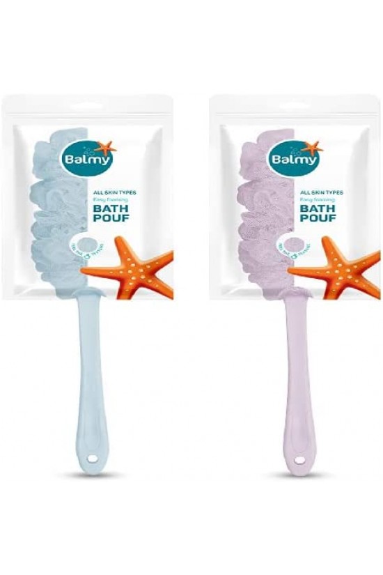 Balmy Naturel Saplı Ponpon Banyo Lifi 2 Adet (Mavi, Pembe)