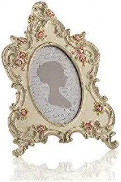 Cremefarbener ovaler Rahmen mit rosafarbenen Rosen, 10 x 15