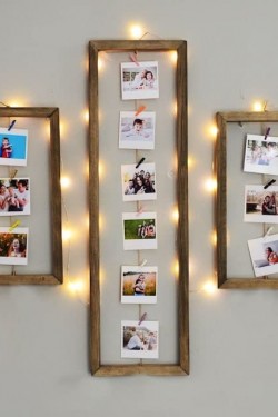 3lü Set Led Işıklı Ipli Mandallı Ahşap Fotoğraf Çerçevesi Fotoğraf Askısı 08002 hd279