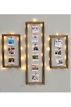 3lü Set Led Işıklı Ipli Mandallı Ahşap Fotoğraf Çerçevesi Fotoğraf Askısı 08002 hd279