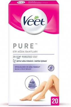 Pure Hipoalerjenik Bacak & Vücut Böesi için Parfümsüz Sir Ağda Bandı (1 x 20 Adet)