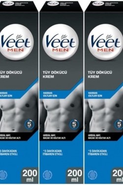 Men Erkeklere Özel Tüy Dökücü Krem Hassas Ciltler (3 x 200ml)
