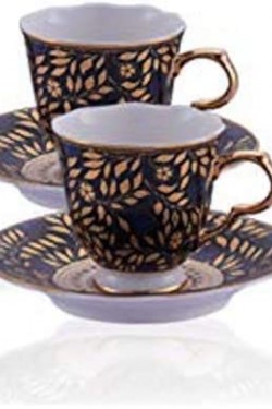 Marineblauer, goldgestickter türkischer Kaffee. Tassenset