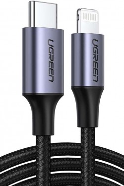Câble de charge rapide tressé de type C à Lightning noir 1,5 mètre