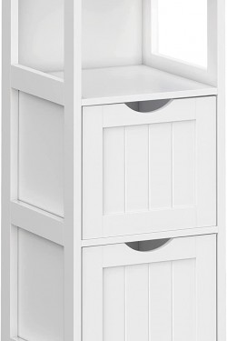 Banyo Dolabı, Çok Amaçlı Banyo Rafı, 4 Katlı, Ahşap, Köşe Dolabı, Ilaç Dolabı, Beyaz, Bbc42Wt, 30 x 89 x 30 cm