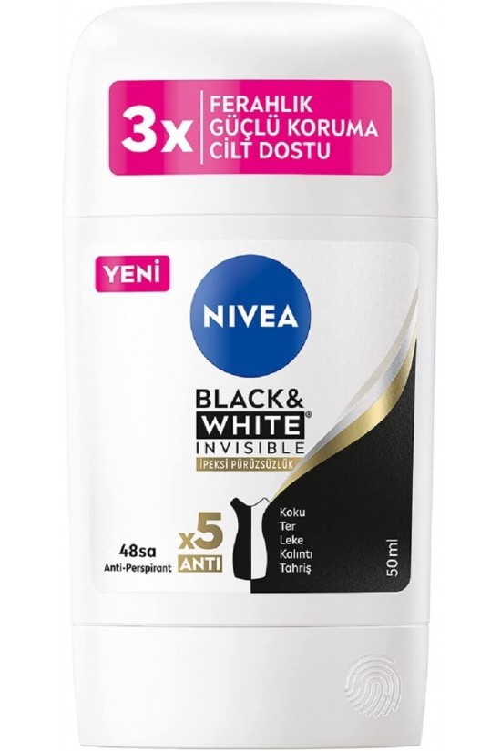 Kadın Stick Deodorant Black&White Invisible İpeksi Pürüzsüzlük 48 Saat Anti-perspirant Koruma 50ml