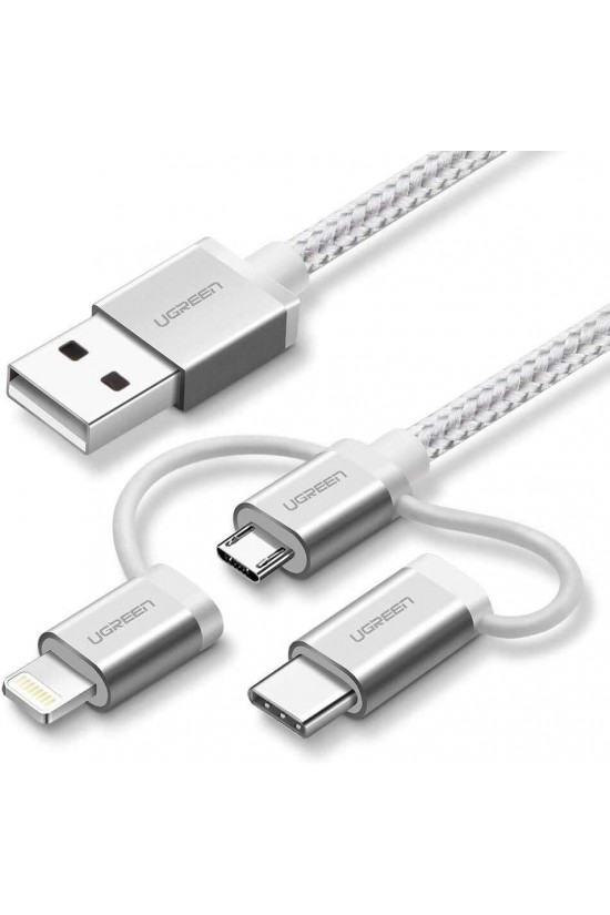 3 in 1 Braided Type-C Micro USB Charging Cable Silver 1.5 Meter 3 in 1 Braided Type-C Micro USB Charging Cable Silver 1.5 Meter