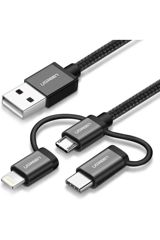 3-in-1 iOS Lightning Type-C Micro USB Charge and Data Cable Black, 1 Meter 3-in-1 iOS Lightning Type-C Micro USB Charge and Data Cable Black, 1 Meter