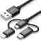 3'ü 1 Arada iOS Lightning Type-C Micro USB Şarj ve Data Kablosu Siyah, 1 Metre