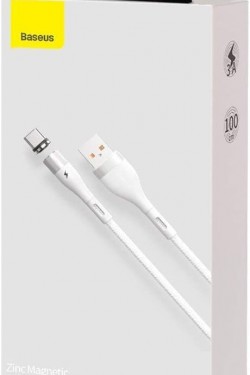Zinc Magnc, Câble de charge et de transfert de données, Blanc, 1 m, 3 A, USB Type A et USB Type C, Embout magnétique et lumière, Charge rapide