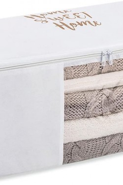 Mittelgroße, weiße, bedruckte Aufbewahrungstasche aus PVC mit Details // 52 x 28 x 21 cm