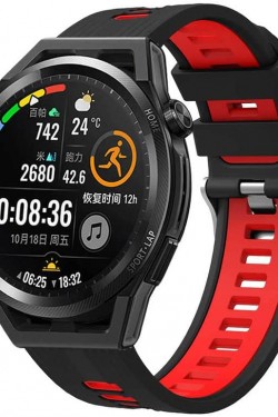 Watch GT 3 46mm İle Uyumlu 10 Kademeli Ayarlanabilir Esnek Silikon Malzeme Suya Karşı Dirençli Renkli Grealish Delikli Silikon Kordon Siyah - Kırmızı