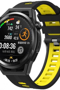 Amazfit GTR 47mm İle Uyumlu 10 Kademeli Ayarlanabilir Esnek Silikon Malzeme Suya Karşı Dirençli Renkli Grealish Delikli Silikon Kordon, Siyah Sarı