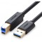 USB-A 3.0 & USB-B 3.0 Printer Cable, 1 Meter, Black