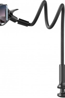 IVY-95 Akrobat Esnek Telefon Tutucu, Uzunluğu 38.6” Esnek Deri Sarmalı Kol Havai Cep Telefonu Montaj Standı, 360° Ayarlanabilir Kelepçe Klipsli, Tüm 4-7” ,  ve Tüm Cep Telefonlarıyla Uyumlu Siyah
