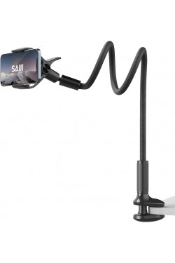IVY-95 Akrobat Esnek Telefon Tutucu, Uzunluğu 38.6” Esnek Deri Sarmalı Kol Havai Cep Telefonu Montaj Standı, 360° Ayarlanabilir Kelepçe Klipsli, Tüm 4-7” ,  ve Tüm Cep Telefonlarıyla Uyumlu Siyah
