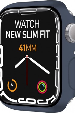 Watch 8/7 Uyumlu New Slim Fit Kılıf 41mm, Ekran Koruyuculu Akıllı Saat Kılıfı (Koyu Mavi)
