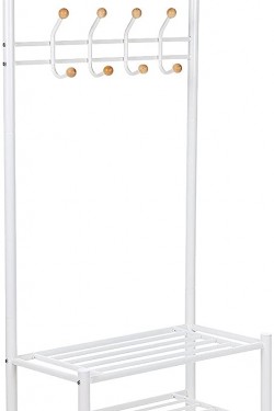 Hsr04W Gardırop, Elbise Standı, Boru Çapı 32 Mm, 3 Ayakkabı Raflı, 18 Metal Kancalı, Beyaz